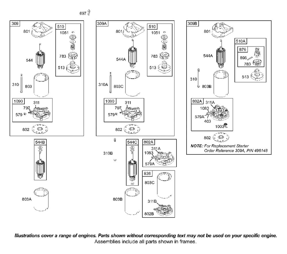 Electric Starter Diagram and Parts List for 422707-1520-XX  Briggs and Stratton Engine